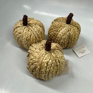 NWT Lot of 3 white woven pumpkins. 5” high and 4” wide.